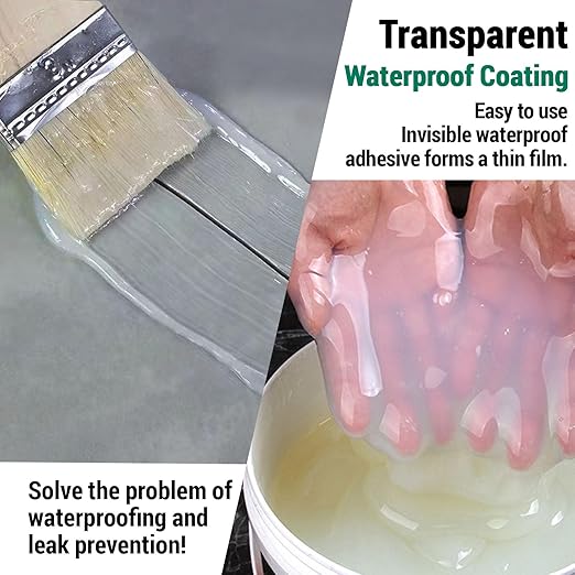 2.5Kg/101Fl.oz Transparent Waterproof Coating Invisible Waterproof Agent Set with Indoor&Outdoor Insulating Sealant with Wooden Brush Putty Knife Cut Resistant Work Gloves Paint Roller(3L/0.79Gal)