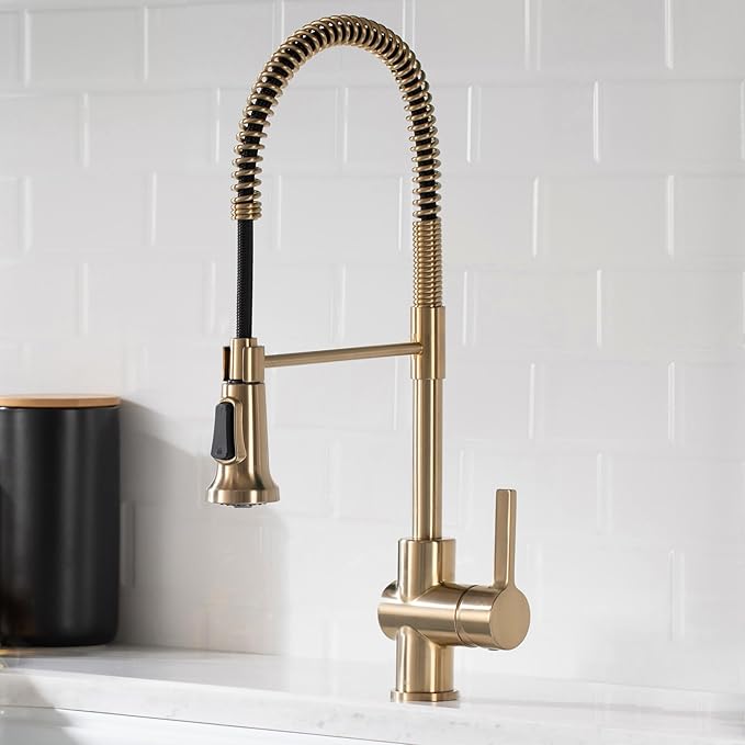 KRAUS Britt Commercial Style Kitchen Faucet in Spot Free Antique Champagne Bronze, KPF-1690SFACB