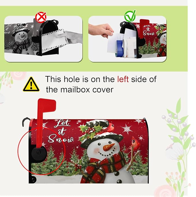 Snowman Mailbox Covers Magnetic Standard Size Xmas Cardinal Mailbox Cover 21X18 Inch Winter Pine Tree Post Box Letterbox Wraps for Garden Yard Christmas Decorations