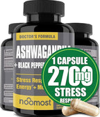 Organic Ashwagandha Capsules 2700mg w/Black Pepper Extract 20mg as Vegan Ashwagandha Supplements for Anti Stress Relief, Natural Mood Support, Energy & Focus, 2 Months