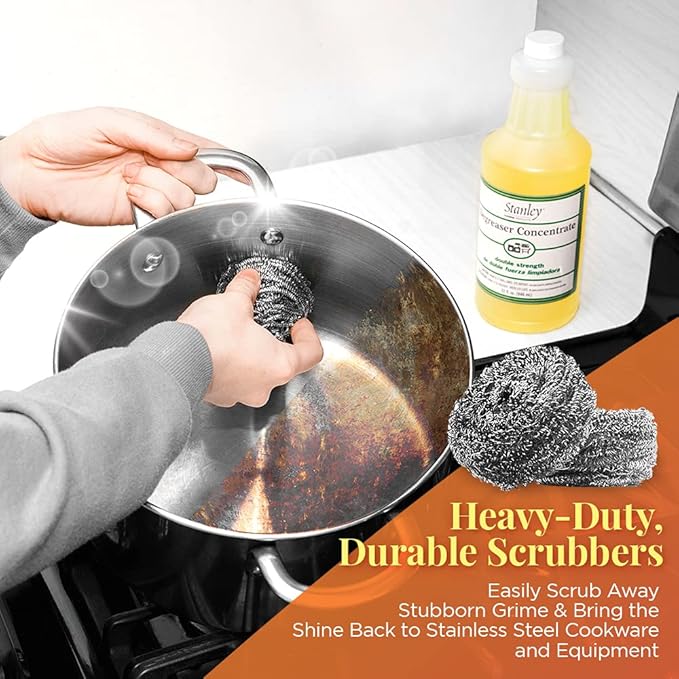 Stanley Home Products Original Degreaser with Stainless Steel Kitchen Scouring Cleaners - Multipurpose Cleaner Set Removes Grease Stains and Build Up on Pots Pans Grills and More