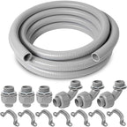 (1 inch Dia * 25 Feet) Yariwiz Flexible Electrical Conduit Liquid Tight PVC Conduit Kit with 3 PCS Coupling, 3 PCS Elbow and 7 PCS Strap, Sealtight Seal Flex Liquidtight Wire Outdoor Non Metallic Grey