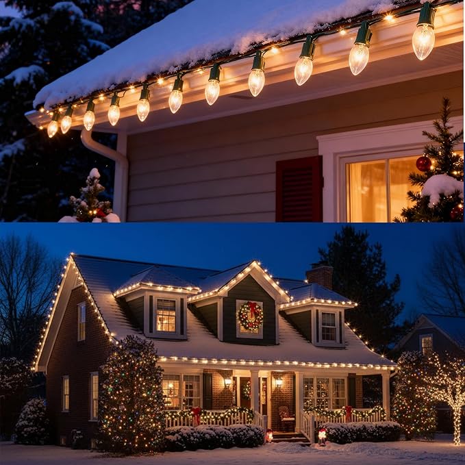 25 Pack C9 Clear Light Bulbs,Replacement Incandescent Bulbs for Christmas String Light,C9/E17 Candelabra Base 7 Watt Great for Outdoor Indoor Holiday Party
