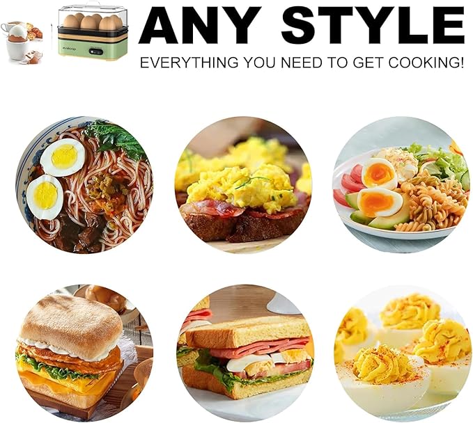 Evoloop Rapid Egg Cooker Electric 6 Eggs Capacity, Soft, Medium, Hard Boiled, Poacher, Omelet Maker Egg Poacher With Auto Shut-Off, BPA Free (Green)