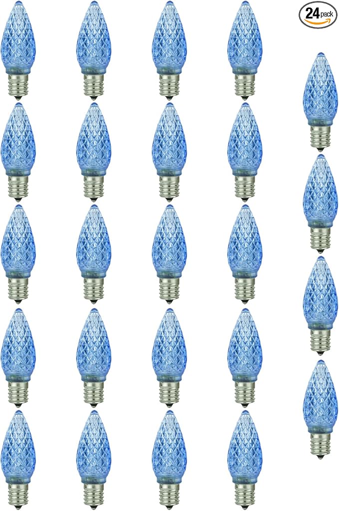 Sunlite 40463 LED C9, Holiday Decorative Light Bulb, 0.4 Watts, E17 Intermediate Base, Faceted Christmas-Lights; Nightlight, Blue, 24 Count