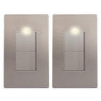 LIDER Matte Finish Lighted Double Switch with Screwless Wall Plate, Combination Frameless Decorator Switch with Locator Light, Ground Terminal Single Pole, 15A 120V, UL Listed, Nickel, 2 Pack