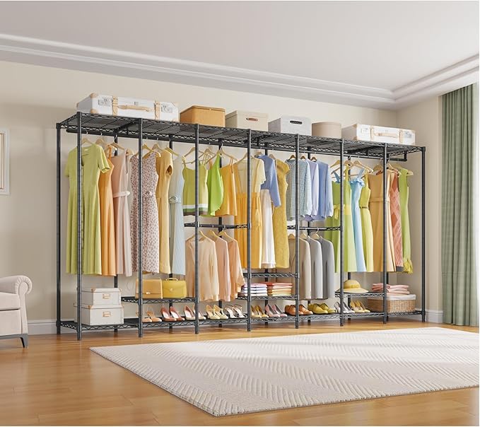 VIPEK V70 Extra Large Clothes Rack Heavy Duty Garment Rack, Freestanding Wardrobe Metal Closet for Hanging Clothes, Bedroom Organizer and Storage, Max Load 1670lbs, Black