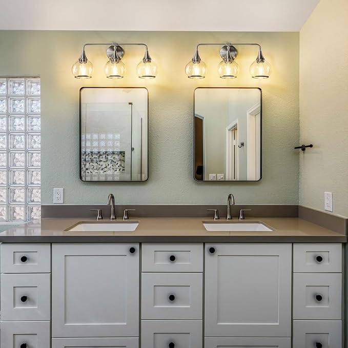 Brushed Nickel Bathroom Vanity Light 3 Lights Bathroom Light Fixtures Over Mirror with Clear Glass Shade 22.4 inch Wall Sconces Lighting Bath(Exclude E26 Bulb)