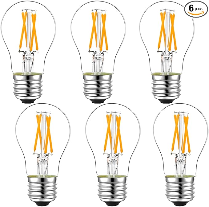 LiteHistory Dimmable E26 led Bulb 6W Equal 60 watt Vintage LED Edison Bulb AC120V 2700K A15 LED Bulb for Ceiling Fan Light Bulbs,Appliance Bulb and Refrigerator Light Bulb 600LM Clear Medium 6Pack