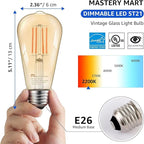 MASTERY MART 24 Pack Dimmable Vintage E26 LED Light Bulb, 2200K Warm White 5.5W (60 Watt Equivalent), Glass ST21 Antique Edison Style, 500LM, Decorative Filament Bulb, UL and Energy Star