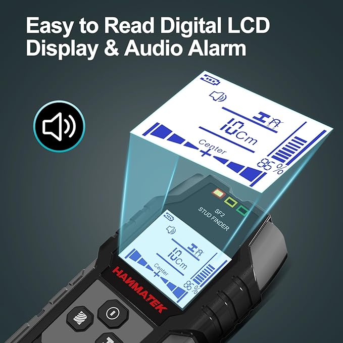 HANMATEK Stud Finder Wall Scanner Detector with Pro Smart Sensor,Audio Alarm and HD LCD Display,5 in 1 Upgrade Wood Exact Mode Stud Finder Tool for The Center Edge of Metal,Studs,AC Wire,Pipe