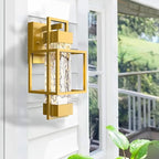 PARTPHONER Modern Outdoor Light Fixtures Dusk to Dawn Outdoor Lighting 2 Pack, 15" Exterior Wall Sconce Waterproof Outside Porch Light for House with Water Glass Black Brushed Gold