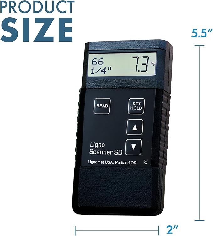 Ligno Scanner SD Pinless Moisture Meter - Wood Moisture Meter for Different Wood Species, Panels and Floor Planks - Dual-Depth Humidity Tester for Woodworking & Flooring