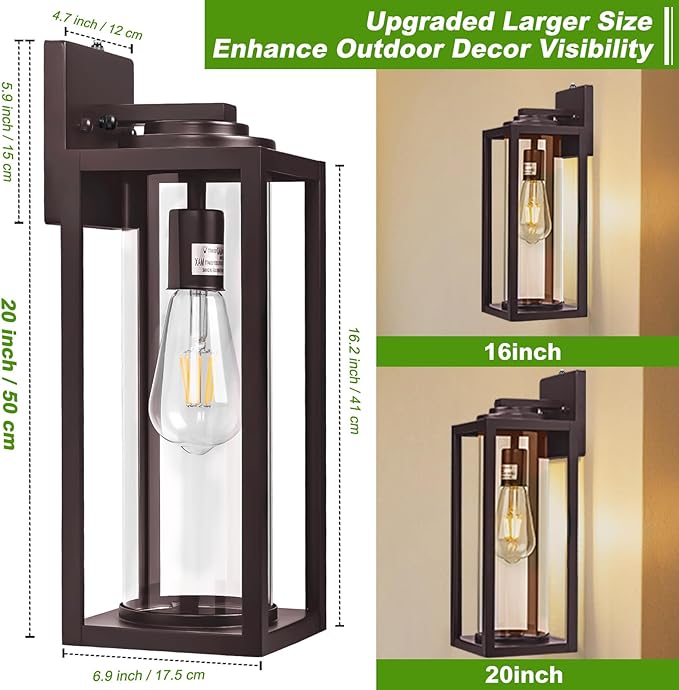 Dusk to Dawn Outdoor Wall Light Fixtures - 2 Packs Exterior Waterproof Outdoor Lighting, Modern Porch Sconces Wall Mounted Lighting, Industrial Anti-Rust Matte Outside Lantern for Front Door