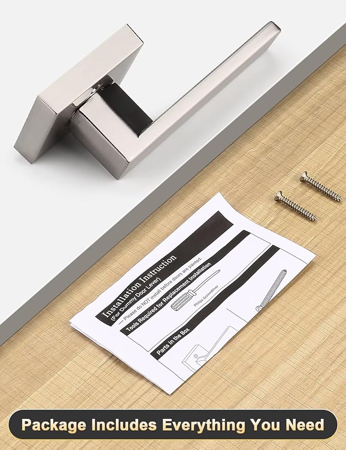 Dummy Door Handle Brushed Nickel for Left Hand and Right Hand, Mordern Square Closet Hallway Door Knob, Non-Turning Single Side Pull, 1 Pack