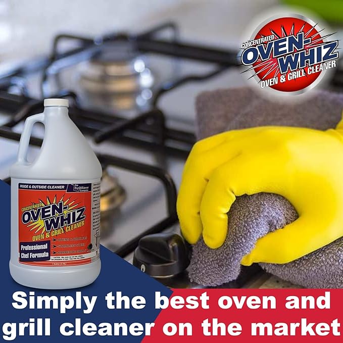 4 x 1 Gallon (512 Oz.) Oven-Whiz Oven & Grill Cleaner by FryOilSaver Co., Tough Stain Buildup, Grease & Food Burnt Eliminator for BBQ Grill, Ovens, Stainless Steel for Home Kitchen, Restaurant & Diner