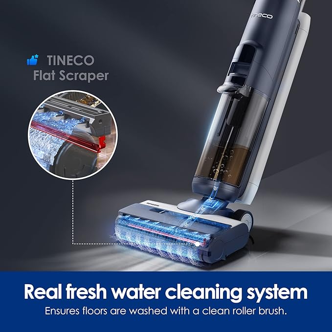 Tineco Floor ONE S5 Smart Cordless Wet Dry Vacuum Cleaner and Mop for Hard Floors, Digital Display, Long Run Time, Great for Sticky Messes and Pet Hair, Space-Saving Design, Blue