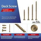 #8 x 1-5/8" Deck Screws (136Pcs) 1lb. Carbon Steel, Yellow, Flat Head, Rust Resistant epoxy Coated, with T25 Star Bit