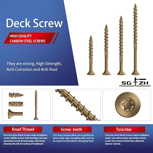 #8 x 1-1/4" Deck Screws (1990Pcs) 10lb. Carbon Steel, Yellow, Flat Head, Rust Resistant epoxy Coated, with T25 Star Bit