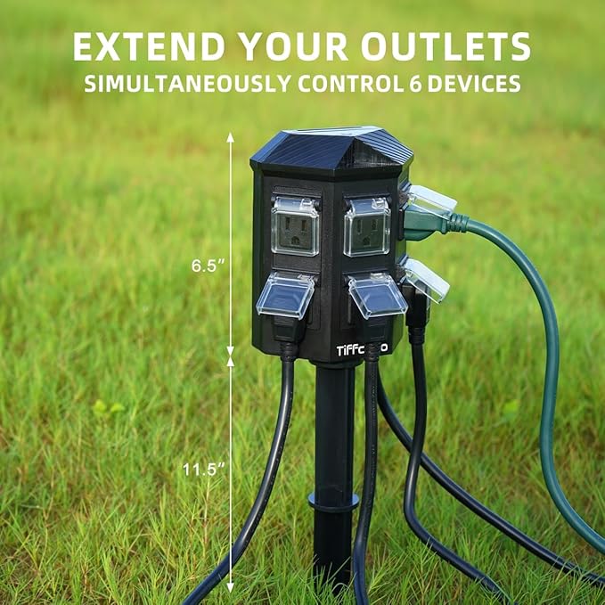 Outdoor Power Strip with 90FT Extension Cord, 100FT Remote Control, Dusk to Dawn Light Timer Waterproof, 6 Grounded Outlets for Yard, Pool and Garden, ETL Listed (90 FT)