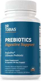 Dr. Tobias Prebiotics, Supports Digestion & Gut Health, Feed Good Probiotic Bacteria, Boost Gut Immune Function, Vegan & Non-GMO Gut Health Supplements for Men and Women, 90 Capsules, 90 Servings