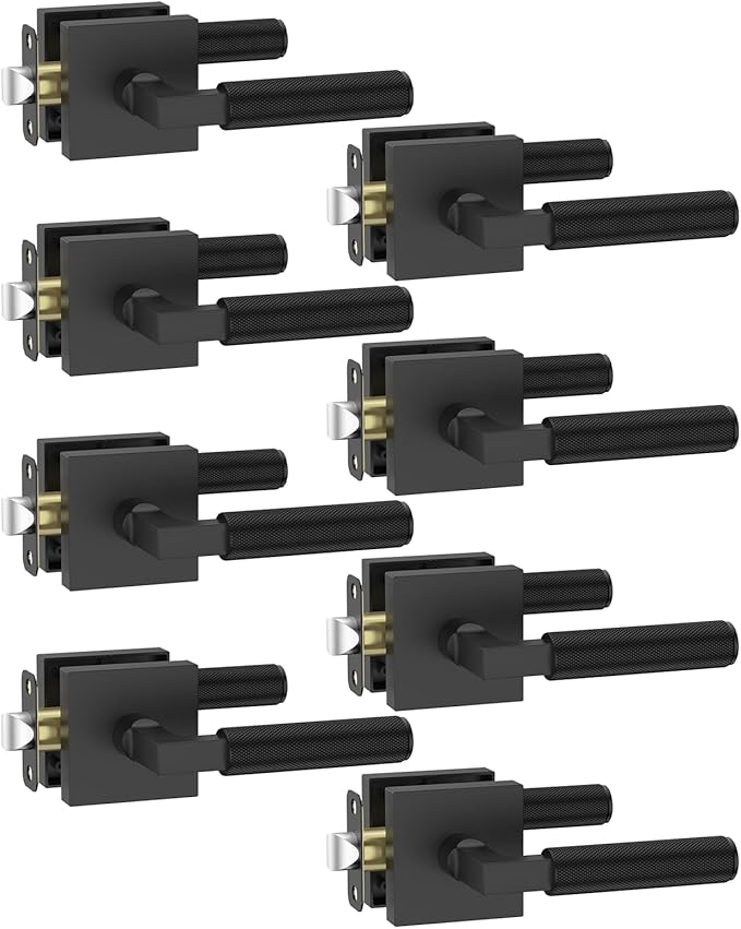 Asidrama 8 Pack Black Privacy Door Handles, Door Lever with Door Knobs Indoor for Bedroom or Bathroom, Heavy Duty Door Handles Interior with Locks for Left Right Sided Doors