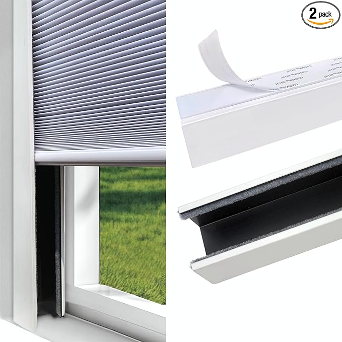 U Channel Blackout PVC Light Blocking Strips for Roller Blinds Light Gap Blockers Window Shades Side Rail Tracks Bedroom Sleep, Side Tracks for Cordless Blackout Shades (White, 58",2Pcs)