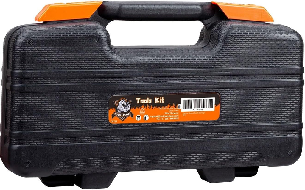 CARTMAN 39 Piece Tool Set General Household Hand Kit with Plastic Toolbox Storage Case Orange