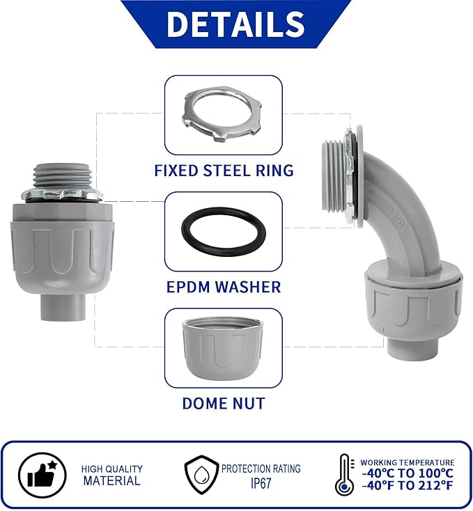 (1 inch Dia * 50 Feet) Yariwiz Flexible Electrical Conduit Liquid Tight PVC Conduit Kit with 5 PCS Coupling, 3 PCS Elbow and 10 PCS Strap, Sealtight Seal Flex Liquidtight Outdoor Non Metallic Grey