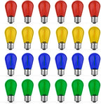 24 Pack LED S14 Colored Light Bulbs for Outdoor String Lights, Shatterproof 1W Replacement Bulbs for Patio Lights, Dimmable, 2200K Warm White, E26 Base, Multi-Color: Red/Blue/Yellow/Green
