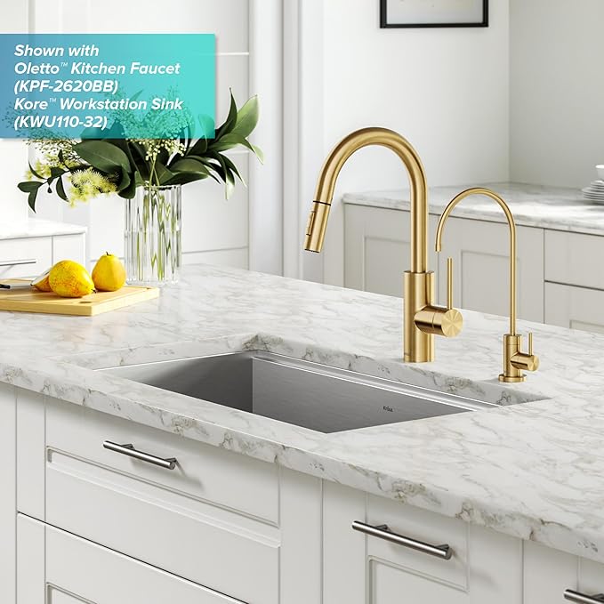 KRAUS Purita 100% Lead-Free Kitchen Water Filter Faucet in Brushed Brass, FF-100BB