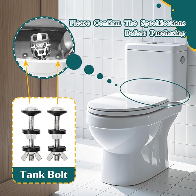 8PCS M8 Universal Toilet Tank to Bowl Bolts Kit, Heavy Duty Toilet Tank Bolts and Washers, 304 Stainless Steel Toilet Seat Bolts Kit, with Extra Long Nut Easy to Install (ΦM8, 8)