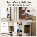 2 Step Ladder,Aluminum Folding Step Stool for Adults,Step Ladder with Wide Anti-Slip Pedal,330 lbs Capacity for Home,Office,Kitchen,Library(Woodgrain)