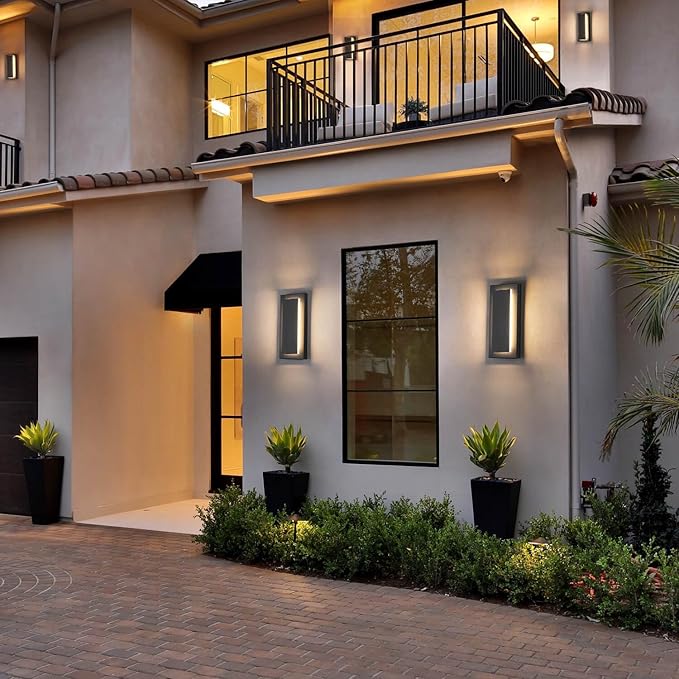 tewei 2 Pack Modern LED Outdoor Wall Lights, Black Exterior LED Wall Sconce Lighting Fixtures, Square Mini Indoor Wall Sconce, 360° Beam Angle, 3000K Warm White Outdoor Lights for House Porch