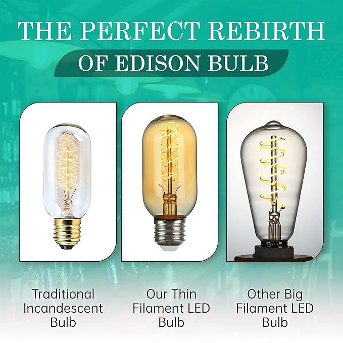 AMDTU Non-dimmable LED Edison Bulb 25 Watt 2 Pack, Super-Thin Filament Incandescent Light Bulb 25W Equivalent, Vintage Amber Night Light Bulbs 4W LED E26 Base, T45 2200K Soft Yellow Retro