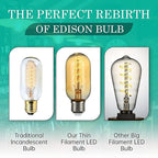 AMDTU Dimmable Edison Bulbs 25 Watt Soft Yellow 2200K, Ultra-Thin Spiral Filament Vintage LED Edison Bulb, Amber Incandescent Light Bulb 25W Equivalent, T45 Retro LED Bulb 4W, E26 Base 120V 4 Pack