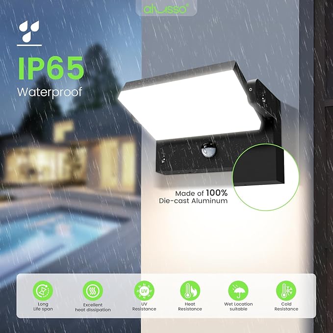 ALUSSO® 20W/40W/55W LED Outdoor Motion Sensor Wall Light, 3000K/4000K/6500K Exterior Lighting Fixtures, 360° Rotatable Wall Pack Lights, Aluminum IP65 Waterproof Sconce for Porch Patio Garage, Black