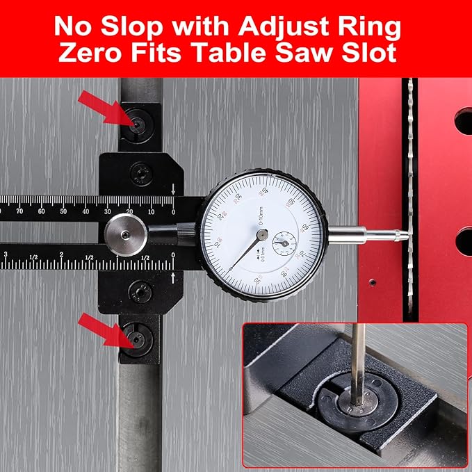 Table Saw Gauge Dia Indicator for Table Saw and Band Saw,0.01mm Accuracy Calibration Tool,Table Saw Jig Guide Fits for 3/4" T Slot U Slot,Table Saw Accessories for Woodworking,Machinery