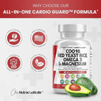 Clean Nutraceuticals COQ10 Red Yeast Rice Omega 3 Magnesium Complex Niacin Zinc Vitamin K2 D3 - Heart Support Vitamins for Women & Men w/Vitamin B3, Coenzyme Q10-60 Ct