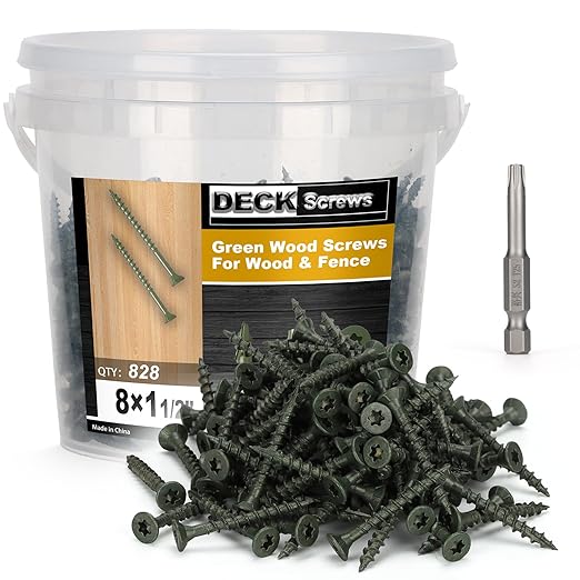 Deck Screws #8 x 1-1/2’’, T25 Star Torx Drive Flat Head Wood Screws, Green, 5lb