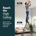 WOA WOA 6 Step Ladder for 12 Feet High Ceiling, Lightweight Foldable Ladder with Non-Slip Wide Pedals, Stepladder with Safe Handrail, Space Saving for Home, Kitchen, Indoor & Outdoor 300lbs - Black