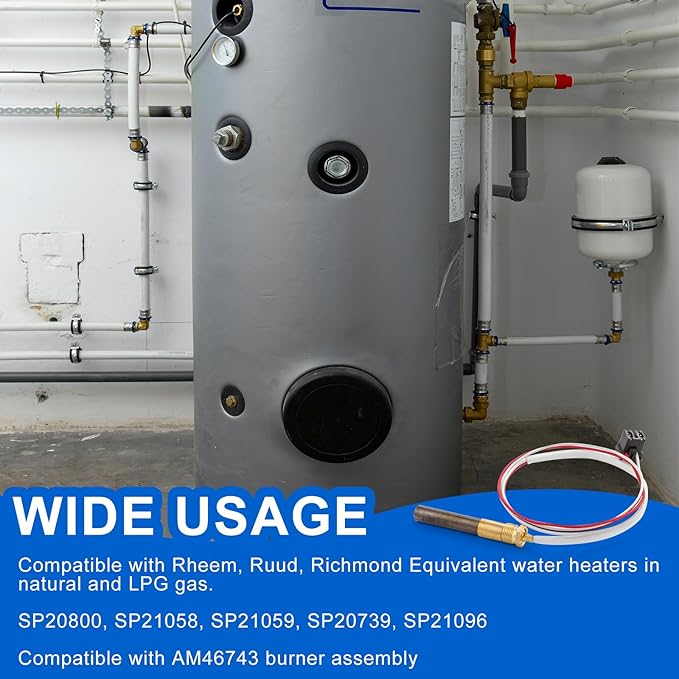 Natural LP Thermopile Senor SP20824 SP20754 for Pilot Burner Kit Compatible with Rheem, Ruud and Richmond Water Heaters, Over 750mV SP21058 SP20800,SP21096, SP20739