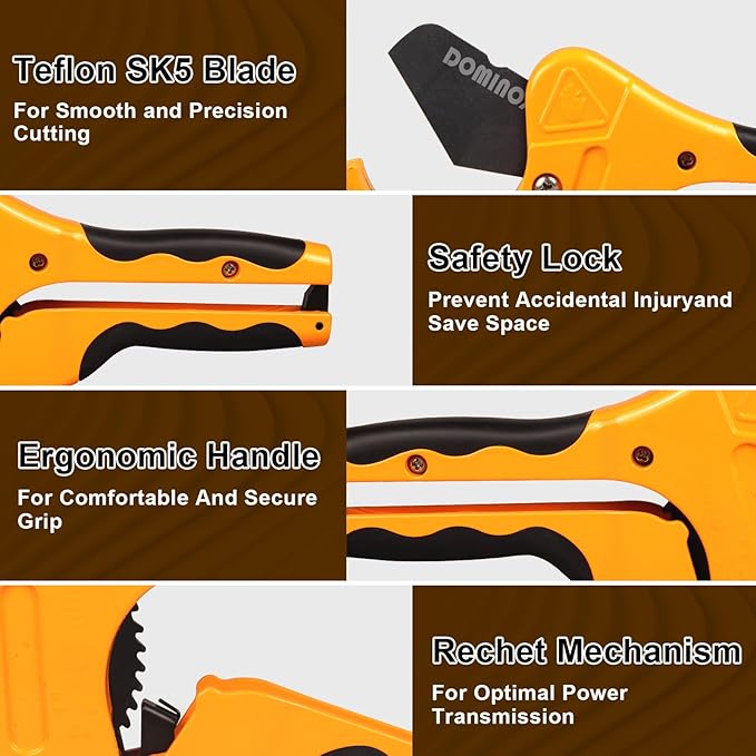DOMINOX 2PCS PVC Pipe Cutter, Cuts up to 2-1/2" PEX, PVC, PPR, Plastic Hoses& Plumbing Pipes,Ratchet PVC Cutter Tool with SK5 Blade and Aluminum Alloy Body, 2PCS