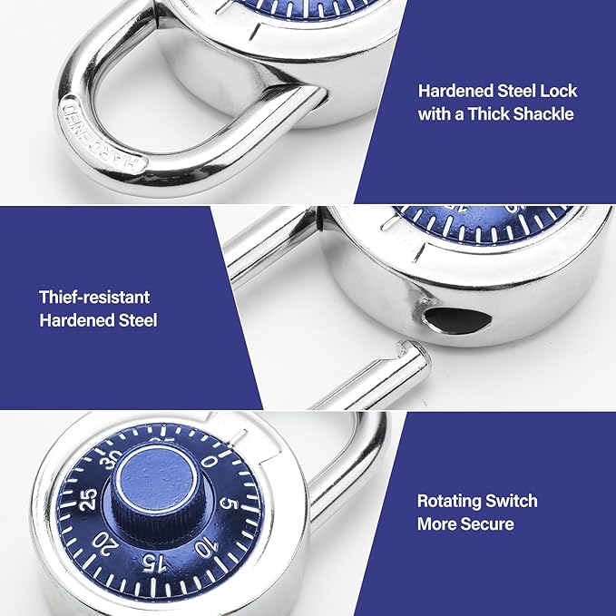 Combination Padlock,Lock for Gym and School Lockers Safe,Blue Turntable,Mini Combination Lock(Pack of 2)