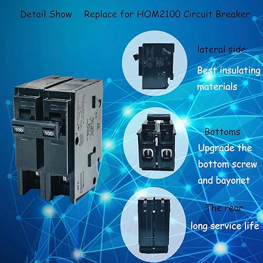100 Amp 2 Pole Breaker,Replace for HOM2100 Circuit Breaker,100 Amp 2 Pole,120/240V,Compatible with Most Load Centers.Plug-in Circuit Breaker,Thehermal Magnetic Protection,5 Year Warranty