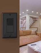 AIDA 4 Way Switch Decorative Light Switch, 15Amp, 120/277 Volt, AC Decorator Rocker Switch, Wall Plate Included, Self-Grounding, Residential and Commercial Grade, UL Listed (20 Pack, Glossy Black)