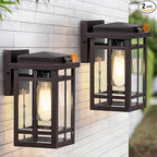 9.76'' Dusk to Dawn Outdoor Wall Light 2 Packs, Exterior Fixture Mount for House Front Porch, Anti-Rust Modern Lantern with Tempered Glass Shade for Garage, Brown