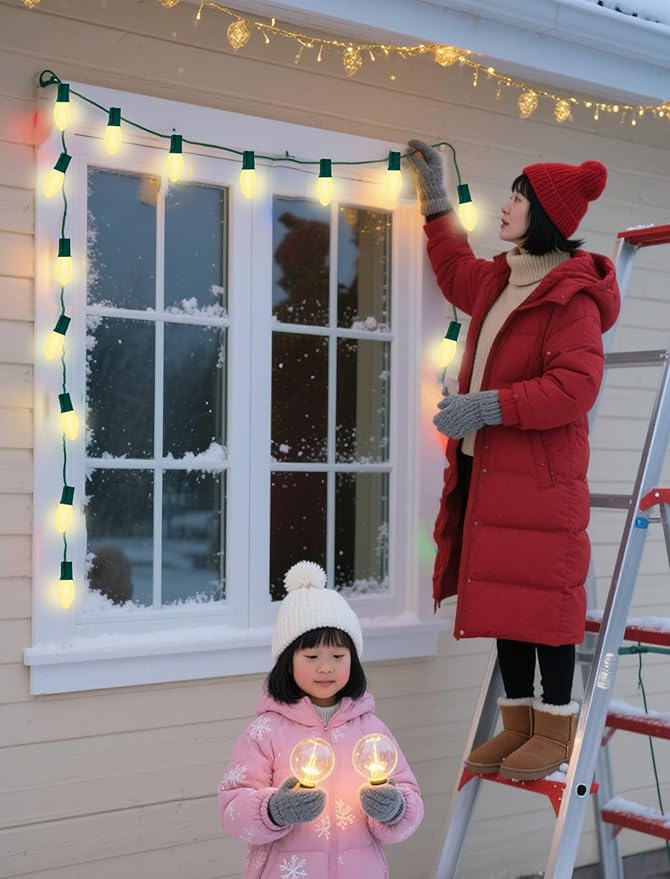 C9 White Christmas Light Bulbs, 25 Pack C9 Incandescent Replacement Bulbs for Christmas String Light, Candle Lamps, E17 Intermediate Base, 7Watt Night Lights Bulbs