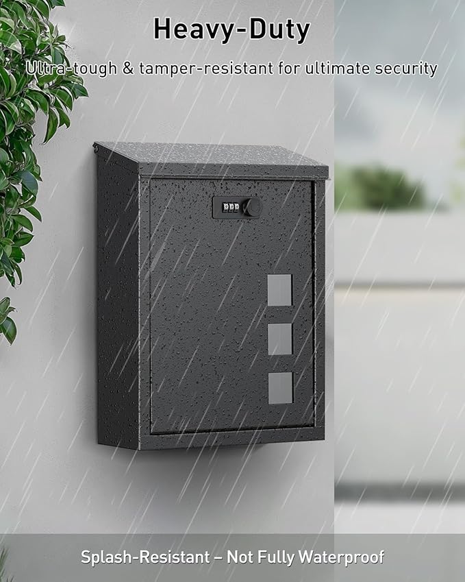 Uniclife Large Mailbox, Wall Mount Mailboxes for Outside, Mail Boxes with Combination Lock, Security Locking Key Drop Box for House School Office and Outdoor, Black