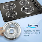 Chrome Range Drip Pans compatible with GE, Hotpoint and Kenmore Electric Stove - Replacement for WB31T10010, WB31T10011 (4 Pack, 2pcs 6" and 2pcs 8")